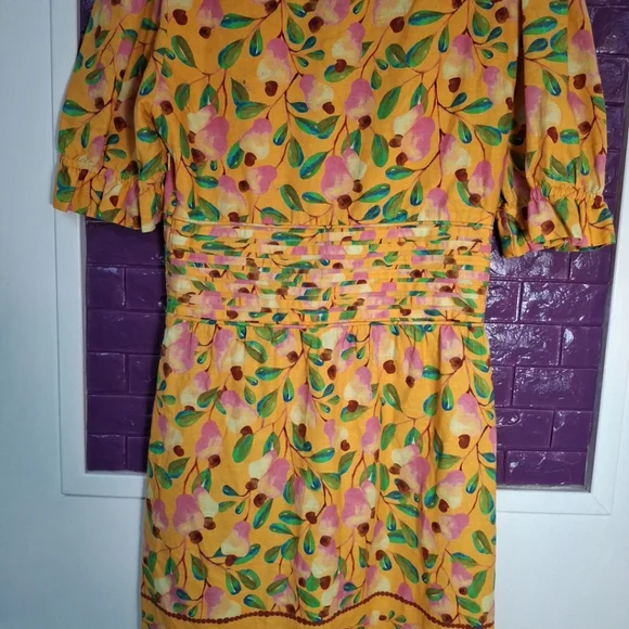 Farm Rio Yellow Floral Linen Cashew Dress Size Med - Picture 6 of 6